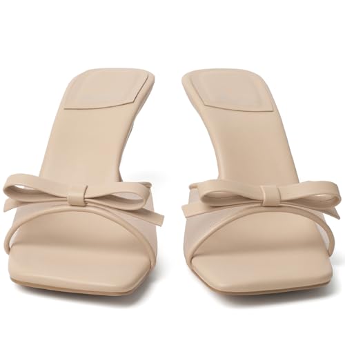 Image of Mostrin Kitten Heels for Women Round Toe Heels With Bow Vintage Mules Sexy Slip on Stiletto Backless Sandals for Party Daily