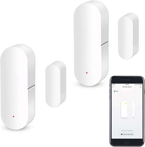 Sensor de puerta WiFi, sensor inteligente de contacto de ventana, sensor de puerta de ventana inalámbrico, alarma compatible con Alexa y Google Assistant, no requiere hub, 2 unidades