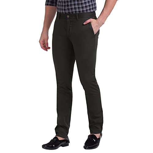 Image of Parx Cotton Dark Green Casual Trouser for Men
