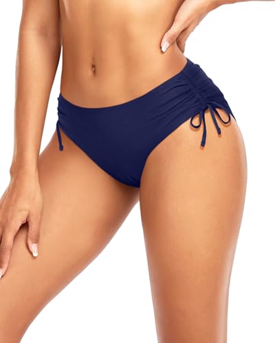 Image of Daci Women Mid Waist Bikini Bottoms - Full Coverage Swim Bathing Suit Bottom Side Tied Swimsuit Bottoms