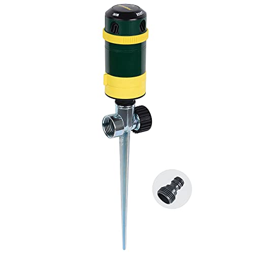 Melnor 65404AMZ Turbo Rotary Sprinkler on Step Spike, 4-Pattern, QuickConnect Product Adapter, Green, Yellow