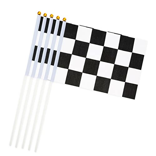 10 PCS Mini Main Drapeau International à Damier Rond Haut - Noir et Blanc, Drapeaux Nationaux Pour Décorations De Fête Fournitures