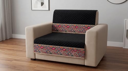 Image of KINGLY Sofa Cover 5 Seater 3+1+1 Velvet Full Cover - Black Multicolor | Fully covered quilted velvet slipcover, washable anti-slip thick furniture protector for 3+1+1 living room sofa