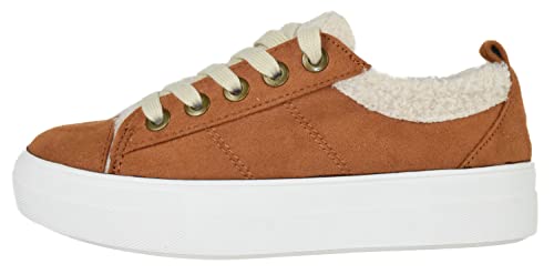 Soda Flat Women's Shoes Lace Up Loafers Casual Sneakers Synthetic Fur Hidden Flatform Endear-G2