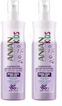 ANIAN KIDS - Acondicionador Bifásico Peina Fácil, 250 ml, Ideal para Niños, Acondicionador sin Aclarado, Desenreda y Facilita el Peinado, Suavidad y Brillo Instantáneo (Paquete de 2)
