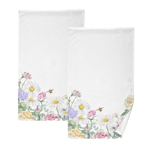 senya Spring Towels Cotton Hand Towels Pack of 2, Spring Flower Garden Ultra Soft Highly Absorbent Towels for Bathroom, 16x28 Inches