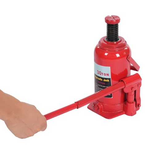 50T / 110231 lbs Hydraulic Bottle Jack, Hydraulic Stubby Low Profile Welded Bottle Jack for Garages Repair Shops and DIY Red