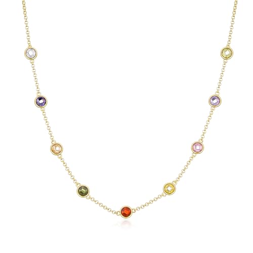 Image of Philip Jones 18k Gold Plated Multi Coloured Crystal Necklace Created with Zircondia® Crystals