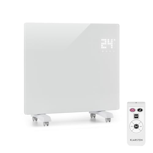 Klarstein Radiadores Bajo Consumo Electricos para Casa, Estufa Electrica de 2000W con Ruedas, Radiador Electrico Silencioso, Portátil y Delgado, Estufas con Panel para Pared, Pantalla y Termostato
