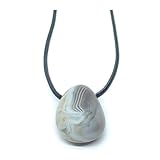 firstonthesun Botswana-Achat Tropfen-Anhänger | Cabochon | Gebohrter Trommelstein | Edelstein Schmuck | Kristall mit Muster | Inklusive Kette nach Wahl + Schmuck-Karton (Goldene Kette)