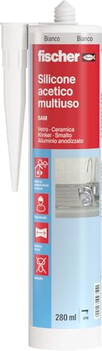 Fischer Silicone Acetico Multiuso Bianco SAM 280 ml, Sigillante Antimuffa per Vetro, Alluminio, Smalto, Ceramica, Adatto per Bagno e Cucina, 9350