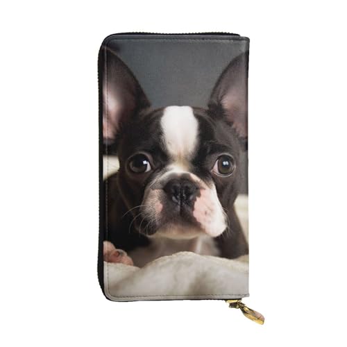 Portefeuille long en cuir Boston Terrier chic pour femme