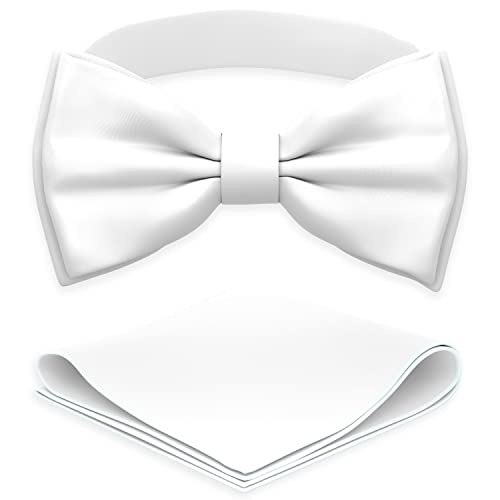 Image of Adam Young Men's Bow Ties with Handkerchief Pre-Tied Style Formal Satin Classic Bowtie for Tuxedo Faux Silk