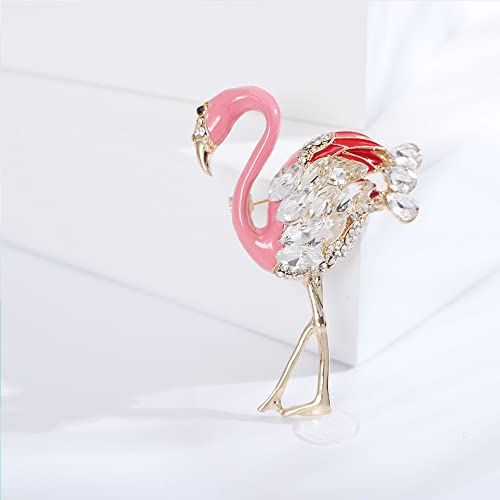 Image of Cute Flamingo Sparkly CZ Brooches Pins Delicate Pink Animal Crystal Brooch Classic for Party Dance Banquet for Women Ladies Girls Dainty Elegant Beautiful Lapel Pins Dress Suit Shirt Ceremony Clothes Accessories Jewelry