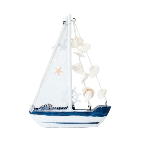 Image of Wooden Decorative Sailboat Nautical Model Showpiece - 15x4x22 cm | Miniature Sailing Boat Showpiece for Home Decor, Living Room, Office & Table Desk Decoration | Faded Blue-Helm