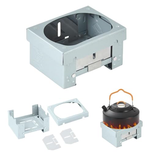 Azwood Réchaud portable à combustible solide, réchaud pliable pour four à alcool solide épais Mini réchaud de camping pour camping, randonnée, pique-nique, barbecue – Format de poche (modèle mis à)