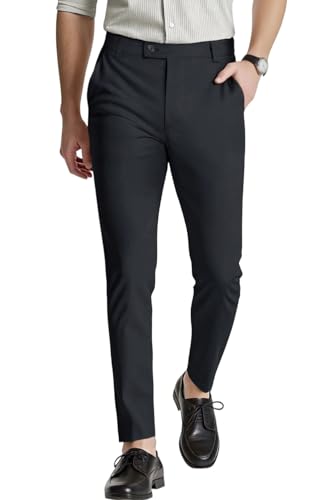 GINGTTO Mens Grey Dress Pants Slim Fit Chino Pants for Men Stretch(32W30L,Grey Plain with Extended Belt)2