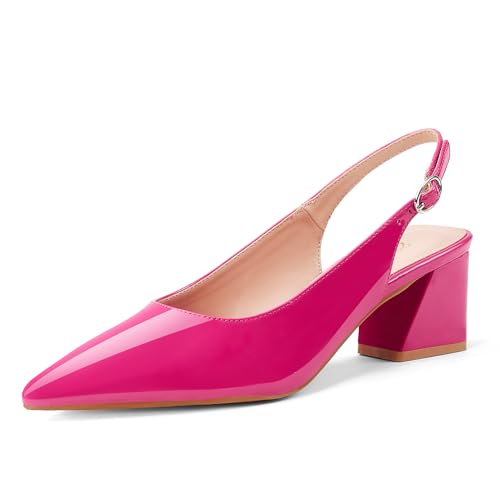 Image of GENSHUO Women's Slingback Closed Toe Block Chunky Low Heel Pumps - 2.36 Inches Office Wedding Party Dress Shoes