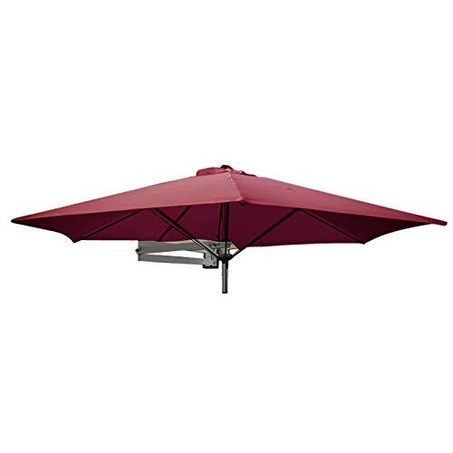2.2m Wall Mounted Parasol with 8 Aluminum Ribs for Patio/Garden Small Round Hanging Folding Sun Shelter Dark Red Outdoor Patio Umbrella