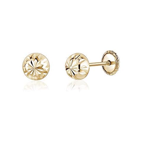 14k Yellow Gold Half Ball Earrings Fluted Flat Back Screwback 5mm Cover