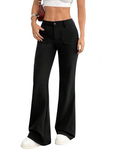 Pantalon de loisirs pour femme avec poches, coupe évasée rétro en tissu léger et fluide