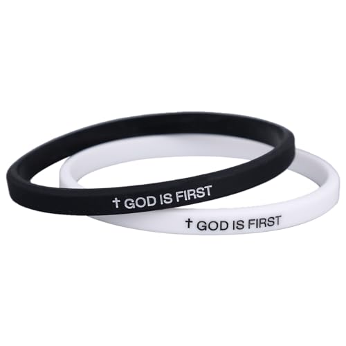 2pcs God Is First Bracelet, Silicone Bible Verse Bracelets Inspirational Put God First Wristbands Christian Wristbands for Women Men Encouragement Religious Faith Gift