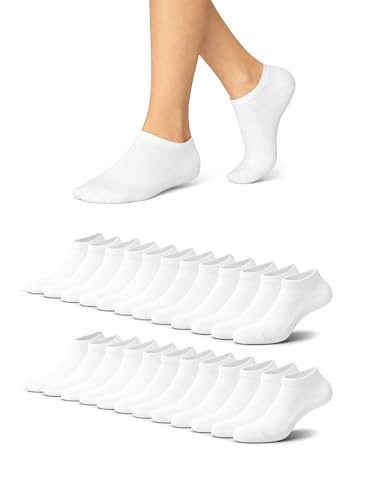 Basic Treasure 12 Paar Weiße Sneaker Socken Damen und Herren 39-42 Baumwolle Sneakersocken Atmungsaktiv Kurze Halbsocken Unisex Schwarze Weiße oder Graue
