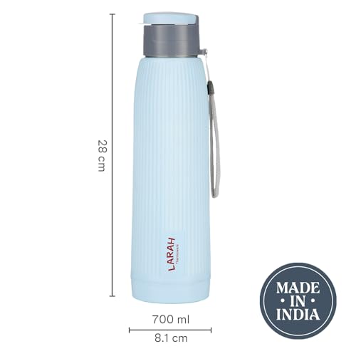 Image of Larah by Borosil 700 ml Lava Sky Blue Stainless Steel Water Bottle | Made in India Pu Insulated Thermoware | Leakproof, BPA Free| Bottle for Office, School, College & Gym, Daily Use | 1 Year Warranty