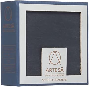 Artesà Set of 4 Slate Coasters, Hand Crafted Natural Stone Drink Coaster Collection, Mini Platters / Table Protecting / Serving Mats in Gift Box, 10 cm - Grey
