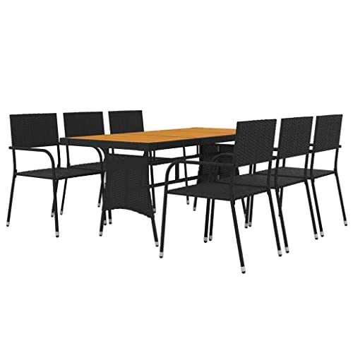 Mobilier de jardin 7 pièces polyrotin noir résistant intempéries durable - 4
