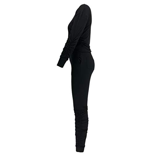Linlis Two Pieces Outfits For Women's Solid Sweatsuit Long Sleeve Tights Long Pants Sport Suits Tracksuits(Black,L) #TOP2