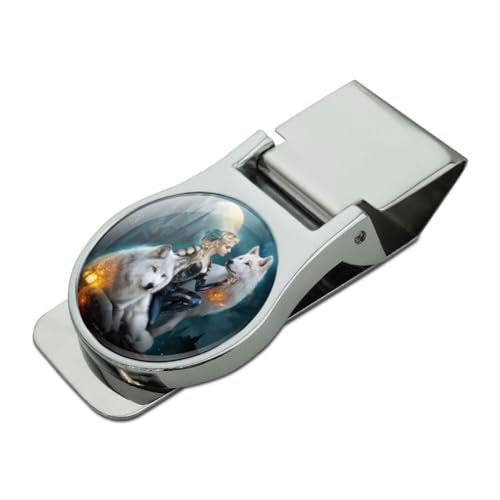 GRAPHICS & MORE Protectors of the Realm Elf and Wolves Satin Chrome Plated Metal Money Clip