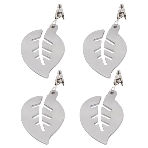 HEANUJJ Pinzas para Mantel de Acero Inoxidable Gruesas 2.5mm Diseño de Hojas, 4 Piezas Ligeras para Asegurar Manteles en Comedor y Restaurantes