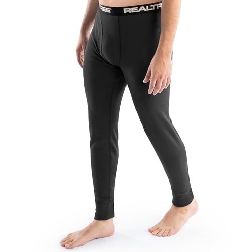 Realtree Men\'s Heavyweight Cotton Polyester Thermal Long Johns Underwear Bottom, Black, Medium