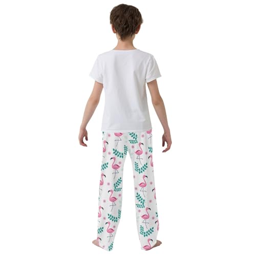 Flamingo and Leaves Boys Long Pants Soft Trousers Elastic Waist Kids Lounge Bottoms with Pockets S-XL3
