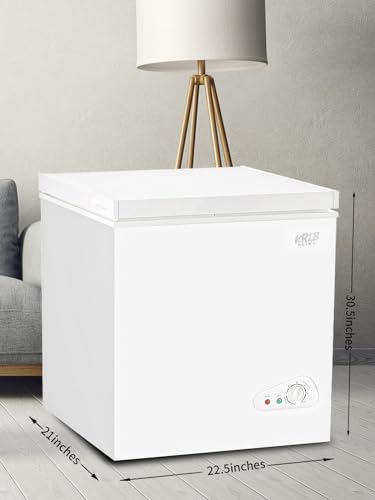 Chest Freezer KRIB BLING Adjustable Thermostat Compact Freezers with Removable Storage Basket for House Kitchen Garage Basement (5.0 cu.ft, White)