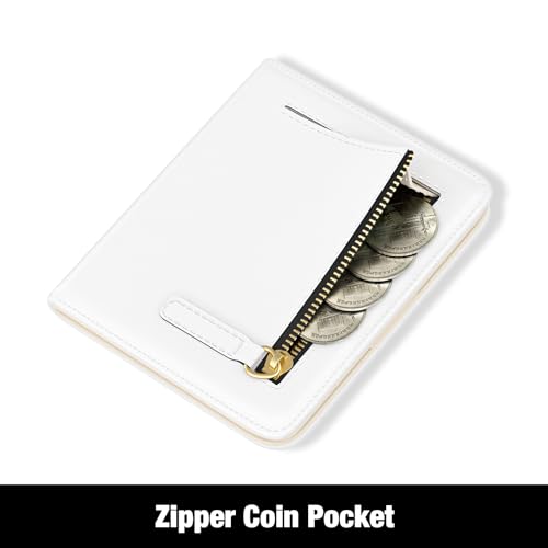 Image of Rouidr Womens Wallet, RFID Small Slim Wallet for Women, Cute Bifold Leather Pocket Credit Card Holder Ladies Mini Purse with Zipper Coin Pocket & ID Window, White