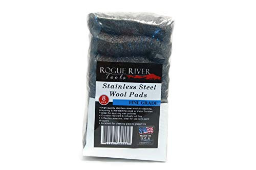 434 Stainless Steel Wool (8 pad Pack) - FINE Grade - by Rogue River Tools. Made in USA, Oil Free, Wonâ€™t Rust. Choose from All Grades!
