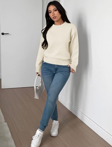 Image of ZAFUL Crew Neck Casual Knit Sweater for Women Cozy Long Sleeves Ribbed Knit Pullover Sweaters Jumper