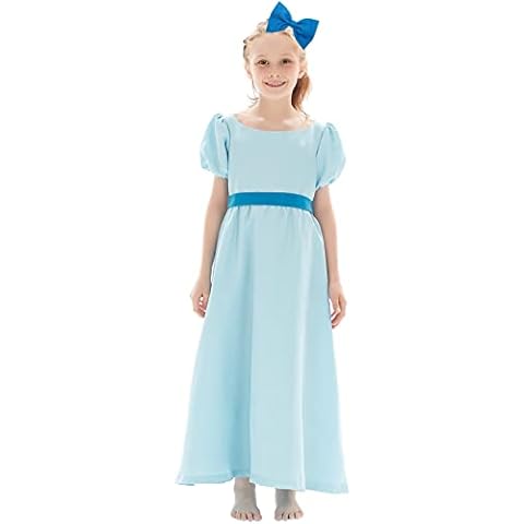 YANVS Wendy Cosplay Costume Halloween Girl Princess Dress Belt Bow Headpiece Outfits (Blue, S) Cover