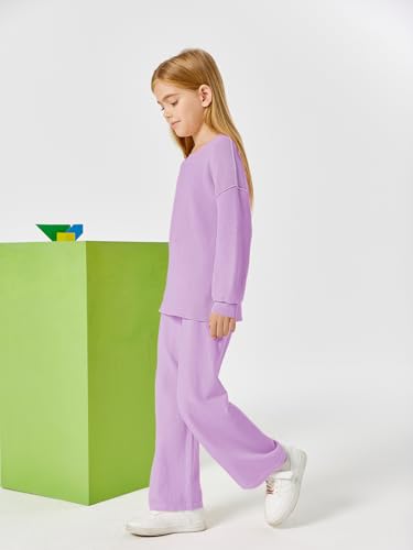 Image of Haloumoning Girls 2 Piece Outfits Kids Long Sleeve Crewneck Sweater Drawstring Wide Leg Long Pants Sweatsuits Sets 5-14T