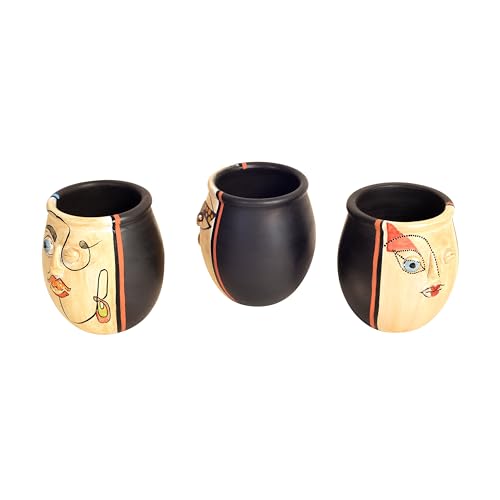 Image of Aakriti Art Creations Pizo Pots Hand Painted Set of 3 | Multicolor Terracotta Flower Vases | Matte Finish Modern Art Decorative Pots for Living Room, Table Decor & Gifting