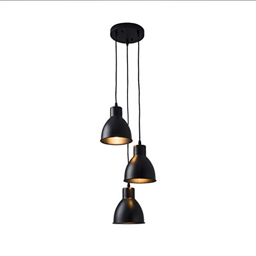 OYGROUP lámpara colgante industrial E27 lámpara de techo colgante lámpara para cocina, isla, dormitorio, sala de estar, comedor, 3 luces, sin bombillas, negro