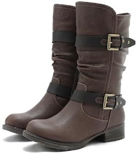 GLOBALWIN Women's Mid Calf Comfortable Fashion Dress Boots For Women Low Heel With Zipper