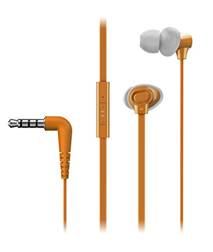 Image of Panasonic Extra Bass in-Ear Wired Earphone with Tangle Free Flat Cable, No-Fall Double Hold in-Ear Design, in Line Remote with Mic (RP-TCM130GEY, Yellow)