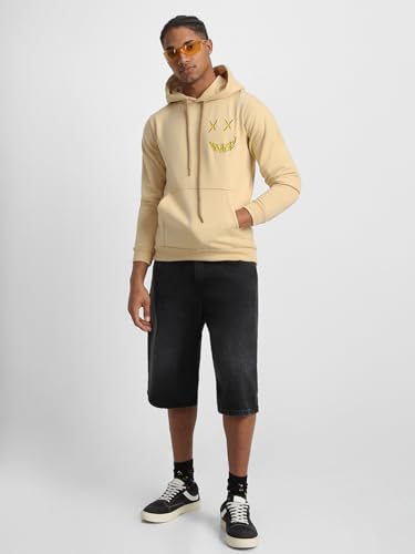 Image of Veirdo Cotton Fleece Regular Fit Hooded Sweatshirt Lastest Back Graphic Printed Winter Hoodies for Men (Available Colors: Marine Green, Marshmellow, Black, SOYA Bean, Orange & Blue)
