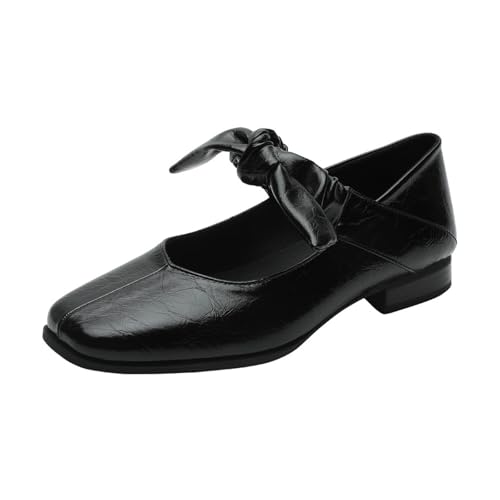 Womens Mary Jane Flats Shoes, Closed Square Toe Ballet Flat, Bow Strap Dressy Comfortable Slip On Dress Shoes