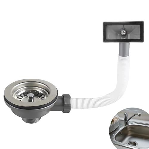 LANZLC Ablaufgarnitur Spüle, Siebkorbventil Edelstahl mit Überlauf 114mm, Abfluss Küchenspüle, Ablaufgarnitur Siebkörbchen Spülbecken, Spülenablauf Überlaufgarnitur Waschbecken fur Küche