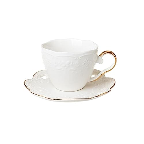 エンボス加工コーヒー器具 プノンペン コーヒーカップ&ソーサーセット 小型高級オフィス用セラミックティーカップ(D)(D)