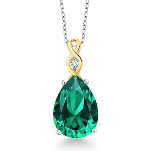 Gem Stone King Teardrop Necklace For Women | 925 Sterling Silver and 10K Yellow Gold | Gemstone Birthstone and White Lab Grown Diamond | Design By Keren Hanan | With 18 Inch Chain